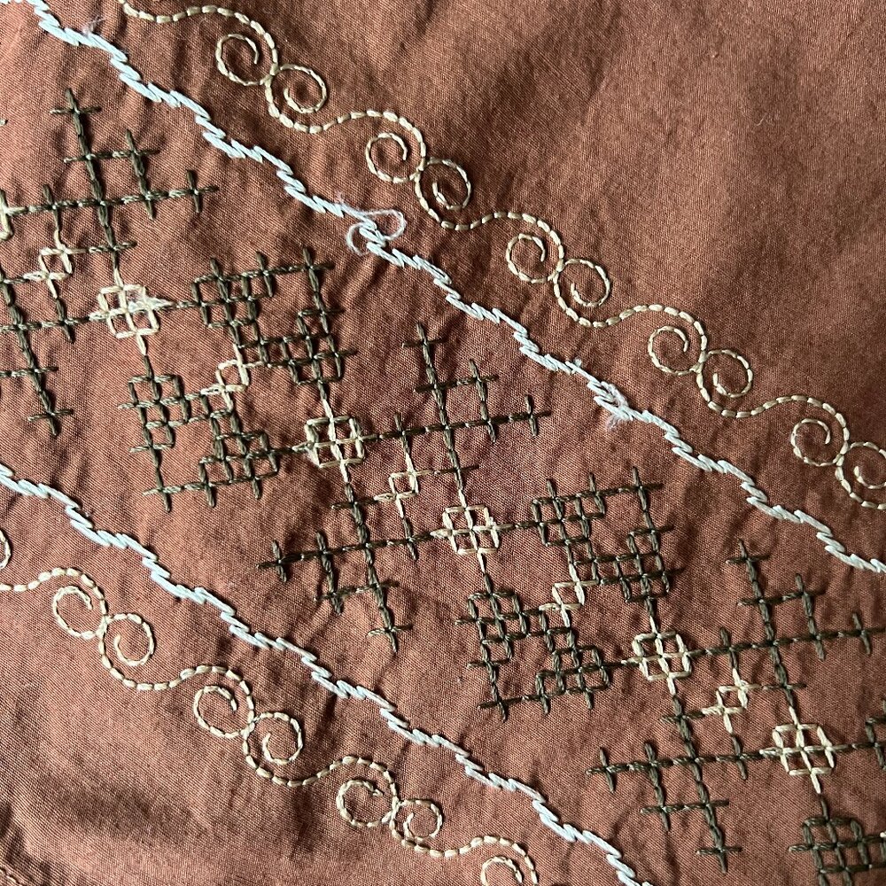 Brown embroidered detail midi skirt